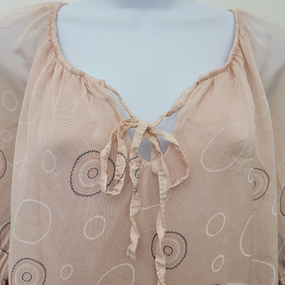 LOLA Made In Italy Silk Blend Sheer Blouse Blush Pink Medallion Print Small - Picture 5 of 13
